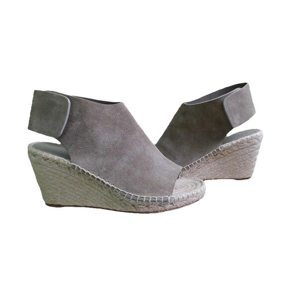 CELINE Gray Suede Wedge Espadrille Sandals Size 39 US 9 - Picture 1 of 10